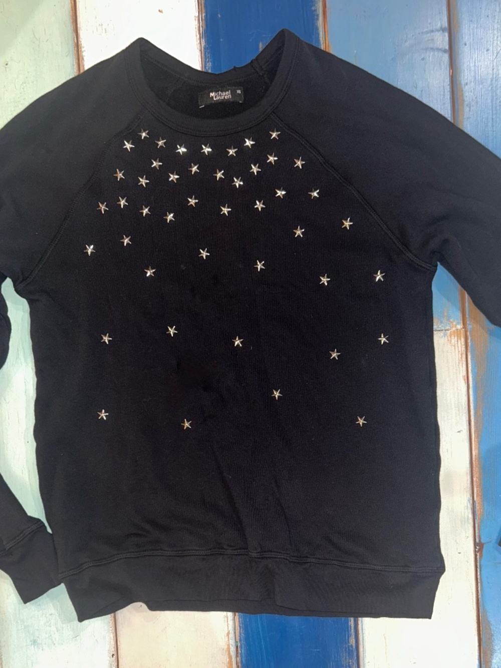 Michael Lauren Oswald Silver Star Studded Black Sweatshirt XS
